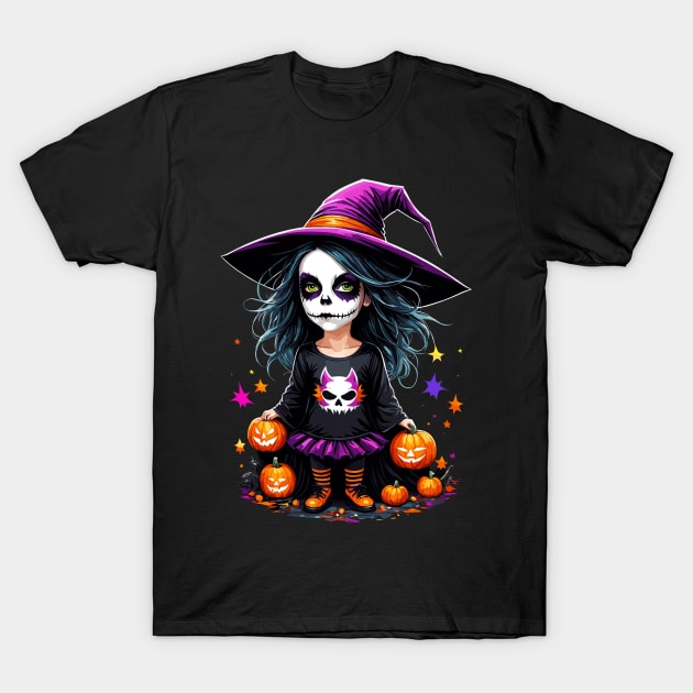 Cute Adorable Kawaii Halloween Witch T-Shirt by Sandy Richter Art & Designs